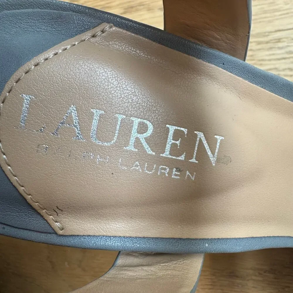 Lauren Ralph Lauren Soffia Nappa Leather Ankle Strap Platform Sandal Gray Size 7 - Picture 7 of 8